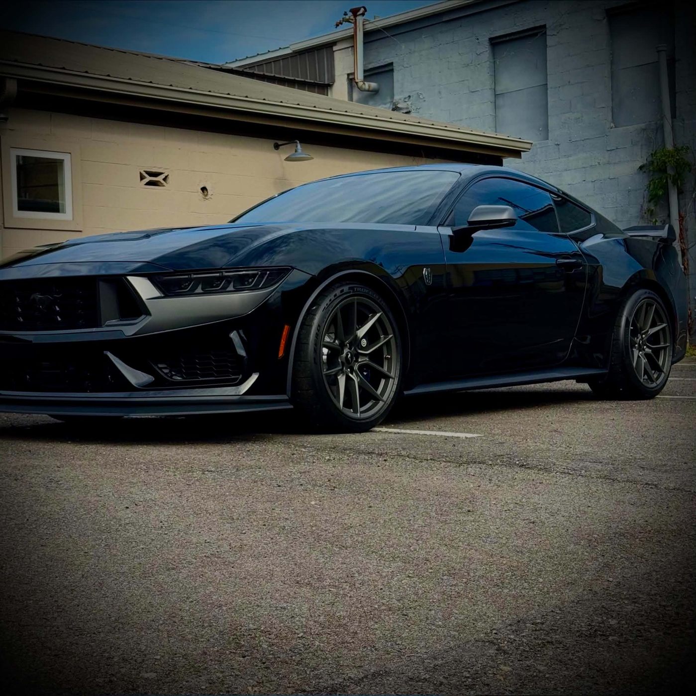 Black Mustang Dark Horse front three-quarter view