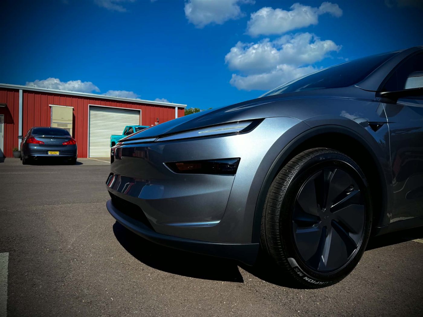 Gray Tesla Model Y front end after install